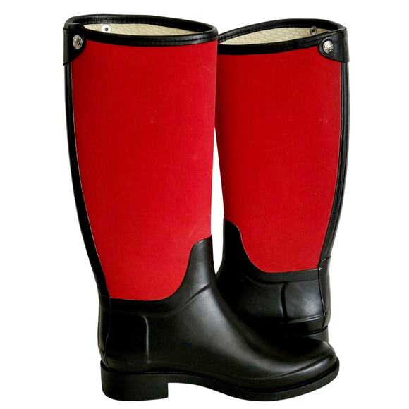 Hunter Bessy Red & Black Colorblock Winter Rain Boots Unisex Sz 6 Female 5 Male - Picture 1 of 12
